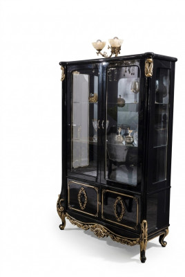 Miwwel Glasschaf Luxus Vitrin Holz Vitrine Schief Regaler Schwaarz