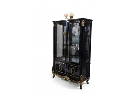Miwwel Glasschaf Luxus Vitrin Holz Vitrine Schief Regaler Schwaarz