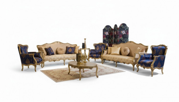 Klassesch Sofa Garnitur 3+3+1+1 Sëtzer Luxus Garnitur Sofa Fotell Set 4tlg