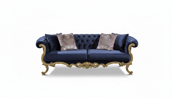 Chesterfield Dräisëtzer Canapé am luxuriéisen bloe Faarf fir d'Wunnzëmmer