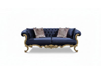 Chesterfield Dräisëtzer Canapé am luxuriéisen bloe Faarf fir d'Wunnzëmmer