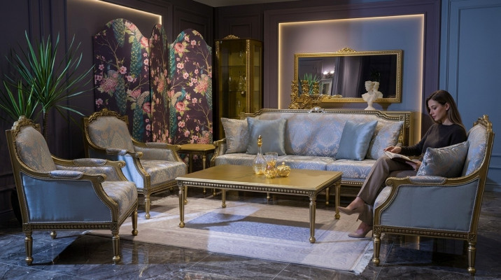 Set Sofagarnitur 3+3+1+1 Setzer Sofas Bechertësch Couchen Sofa Blo 5stéck.
