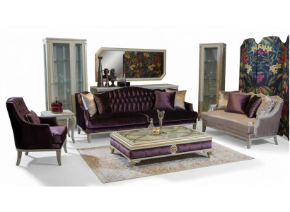 Lila Chesterfield Barock Miwwelen Dräisëtzer Sofa Textil Canapé Nei