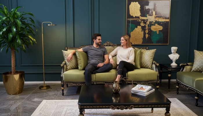 Luxus Dräisëtzer Modern Canapé Polster Miwwelen Canapéen Stoff Textil Gréng