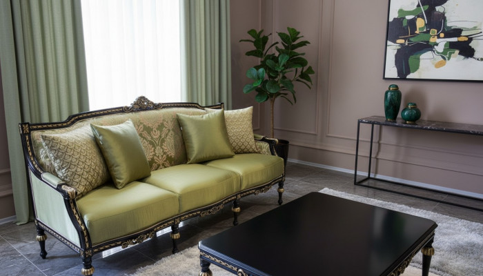 Luxus Dräisëtzer Modern Canapé Polster Miwwelen Canapéen Stoff Textil Gréng