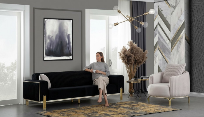 Luxus Sitzgruppes Set Sofa Garnitur 3+3+1 Sëtz Sofa Sofas Fautteuil Stoff 3-Deeler. Set nei.