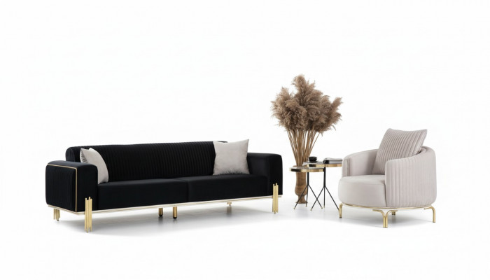 Luxus Sitzgruppes Set Sofa Garnitur 3+3+1 Sëtz Sofa Sofas Fautteuil Stoff 3-Deeler. Set nei.