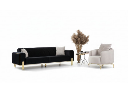 Luxus Sitzgruppes Set Sofa Garnitur 3+3+1 Sëtz Sofa Sofas Fautteuil Stoff 3-Deeler. Set nei.