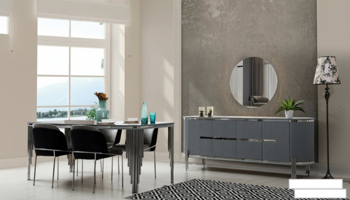 Iesszëmmer Set Luxus Iessdësch Stull Grupp Garnitur Holz Dësch Kommode Set 6tlg.