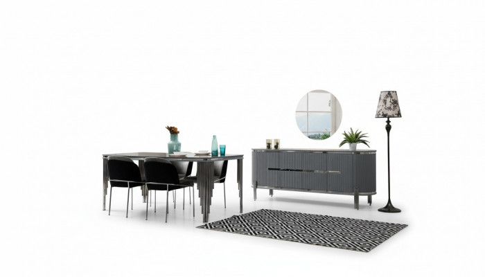 Iesszëmmer Set Luxus Iessdësch Stull Grupp Garnitur Holz Dësch Kommode Set 6tlg.
