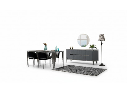 Iesszëmmer Set Luxus Iessdësch Stull Grupp Garnitur Holz Dësch Kommode Set 6tlg.
