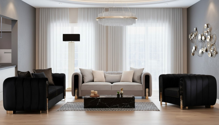 Luxus Garnitur Set Sofagarnitur 3+3+1 Sëtzer Sofa Sofas Fauteuil Stoff 3 Deeler Sets