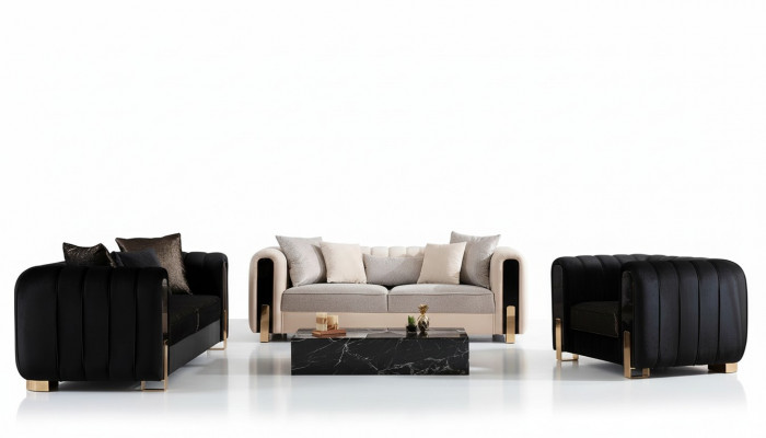 Luxus Garnitur Set Sofagarnitur 3+3+1 Sëtzer Sofa Sofas Fauteuil Stoff 3 Deeler Sets