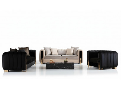 Luxus Garnitur Set Sofagarnitur 3+3+1 Sëtzer Sofa Sofas Fauteuil Stoff 3 Deeler Sets