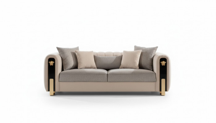 Luxuriéise gepolsterten 3-Sëtzer-Sofa a Beige am zäitgenëssesche Stil