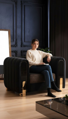Medusa Sessell Luxus Monosëtz Couch Textil Polster Miwwelen Couchen Schwaarz Stoff