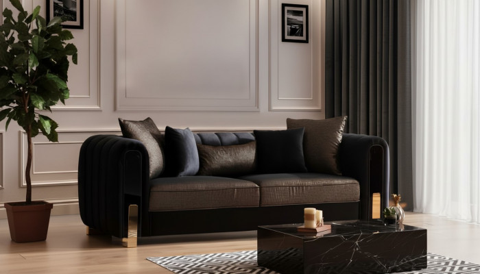 Medusa Drësëtzer Sofa 3 Sëtzer Couches Sofas Luxus Polster Canapé Schwaarz Stoff