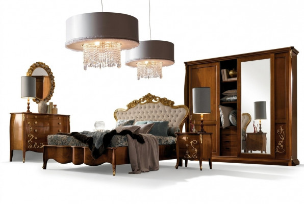 Schlofzëmmer Set Hotel Design Schlofzëmmer Luxus Bett Nuessdësch Kommoud 6 Deeler