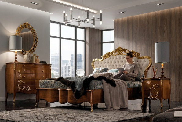Bett Garnitur Bett Luxus Klassesch Schlofzëmmer Hotelbett Barock Miwwelen Holz