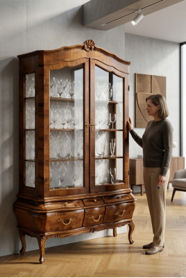 Wunnzëmmer Kommode mat 3 Schief an Glasdieren Iesszëmmer Kommode Massivholz