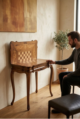 Spilldësch Schach Schachdësch Dësch Holz Dëscher D'Spill Miwwelen Antik Stil Nei