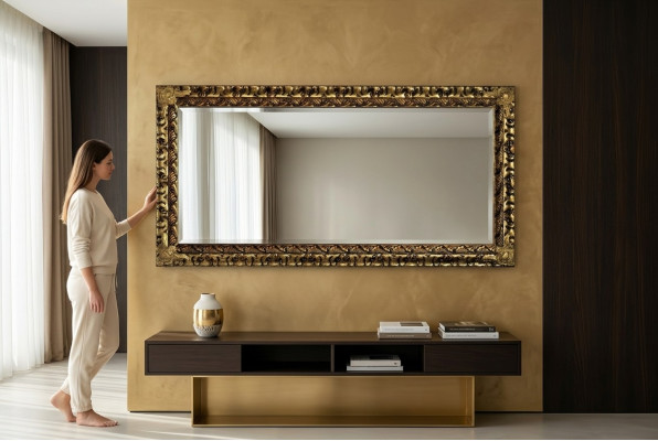 Spigel Italienesch Klassesch Designer Miwwelen Wandspigel Holz Gold Neie XXL