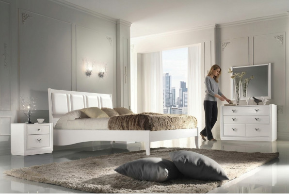 Schlofzëmmer Bett Nächstkëscht Kommode Spigel Garnitur Grupp Holz Luxus Set 5tlg