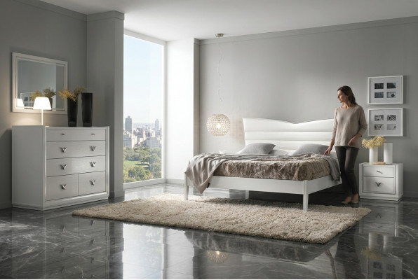Garnitur Set 4-stéck Schlofzëmmer Bett Nuetsschaf Kommode Grupp Duebelbetter Luxus