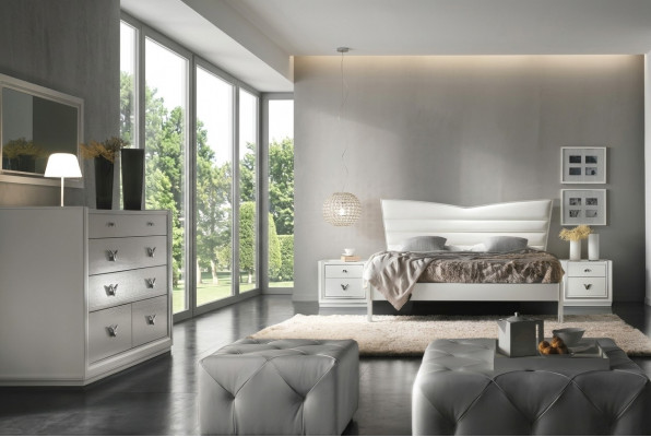 Garnitur Set 4-stéck Schlofzëmmer Bett Nuetsschaf Kommode Grupp Duebelbetter Luxus