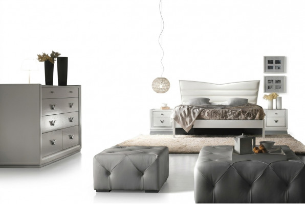 Garnitur Set 4-stéck Schlofzëmmer Bett Nuetsschaf Kommode Grupp Duebelbetter Luxus