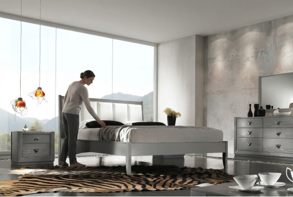 Schlofzëmmer Bett Nuetsdësch Better Holz Grupp Duebel Design Garnitur Set 3er-Set.