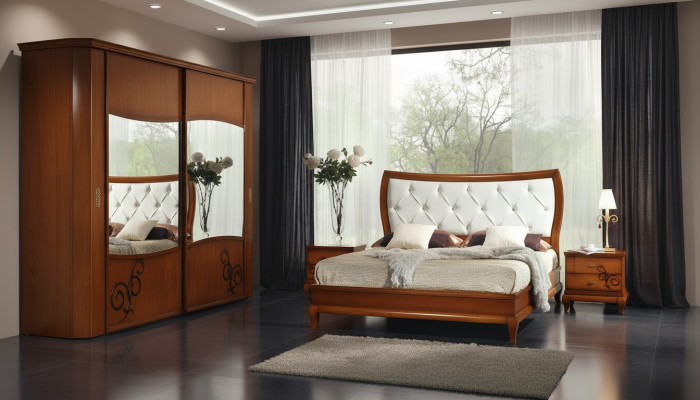 Luxus-Schlofzëmmer-Bett, Duebelbett, Holz, Polster-Betten, Duebel-Bettrahmen, Modern.