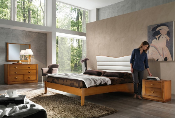 Luxus Set Schlofzëmmer Bett Nuetsdësch Duebel Hotel Better Polster Design 3tlg.