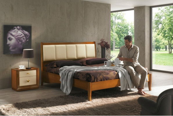 Luxus Set 3-deel. Schlofzëmmer Bett Nuetsdësch Bedden Duebel Holz Bettgestell Neit