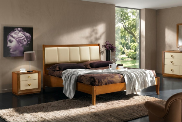 Luxus Set 3-deel. Schlofzëmmer Bett Nuetsdësch Bedden Duebel Holz Bettgestell Neit