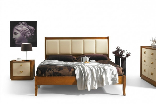 Luxus Set 3-deel. Schlofzëmmer Bett Nuetsdësch Bedden Duebel Holz Bettgestell Neit