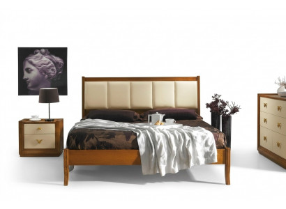 Luxus Set 3-deel. Schlofzëmmer Bett Nuetsdësch Bedden Duebel Holz Bettgestell Neit
