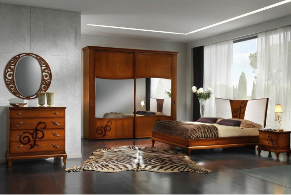 Luxus Set 3-deelegt. Schlofzëmmer Bett Nuetsdësch Better Duebel Holz Bettgestell Nei