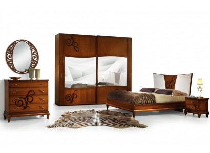 Luxus Set 3-deelegt. Schlofzëmmer Bett Nuetsdësch Better Duebel Holz Bettgestell Nei