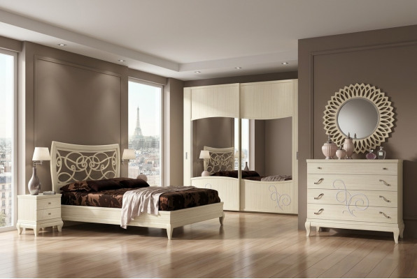 Schlofkummer Bett Nuetsdësch Kleederschaf Kommode Spigel Grupp Nei Set 6stéck.