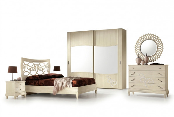 Schlofkummer Bett Nuetsdësch Kleederschaf Kommode Spigel Grupp Nei Set 6stéck.