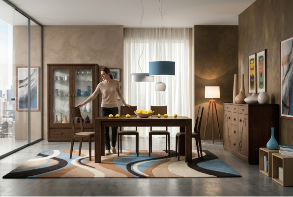 Iess Grupp Set 7-Stéck. Iesszëmmer Iessdësch Stull Kommode Vitrine Dësch Dëscher Holz