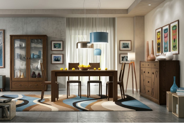 Iess Grupp Set 7-Stéck. Iesszëmmer Iessdësch Stull Kommode Vitrine Dësch Dëscher Holz