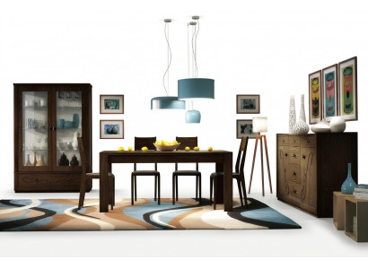 Iess Grupp Set 7-Stéck. Iesszëmmer Iessdësch Stull Kommode Vitrine Dësch Dëscher Holz