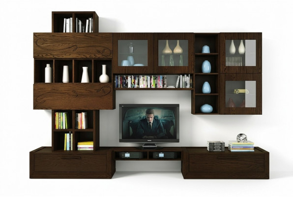 RTV Wunnwand TV Wand Unbouwand Wunnzëmmer Miwwelen Wunnwänn Schaf Regal Holz Nei