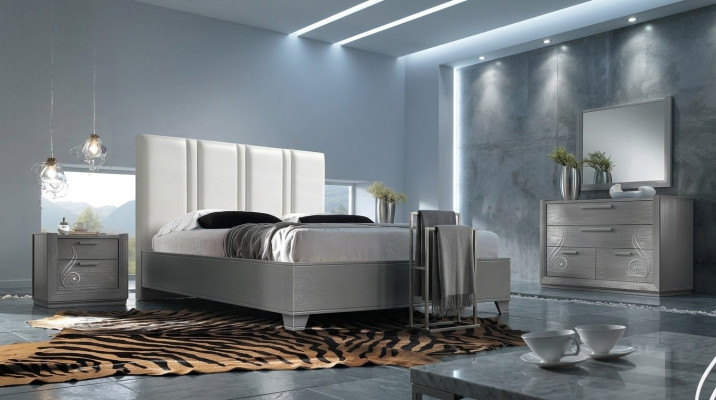 Luxus Set Schlofzëmmer Bett Nuetsdësch Kommode Spigel Grupp Garnitur Nei 5 Stéck.