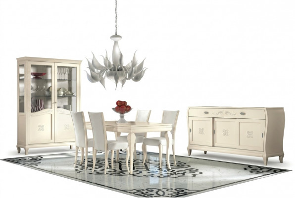 Iesszëmmer Iessdësch Stull Kommode Vitrin Iess Dësch Grupp Holz Italien Set 7tlg