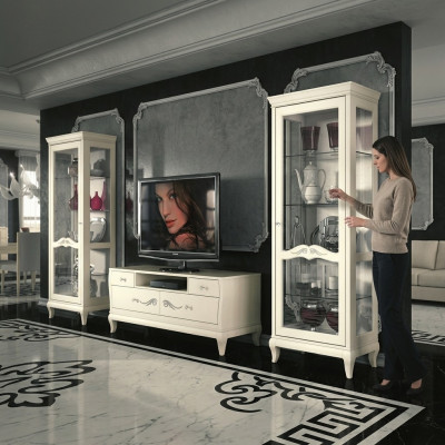 Wunnzëmmer Vitrin RTV Vitrin TV Modern Holz Miwwelen Schaf Stil Set Nei 3tlg.