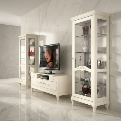 Wunnzëmmer Vitrin RTV Vitrin TV Modern Holz Miwwelen Schaf Stil Set Nei 3tlg.