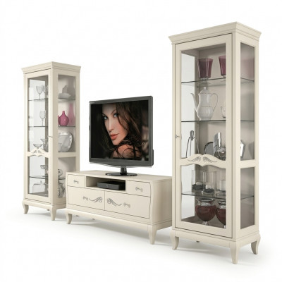 Wunnzëmmer Vitrin RTV Vitrin TV Modern Holz Miwwelen Schaf Stil Set Nei 3tlg.